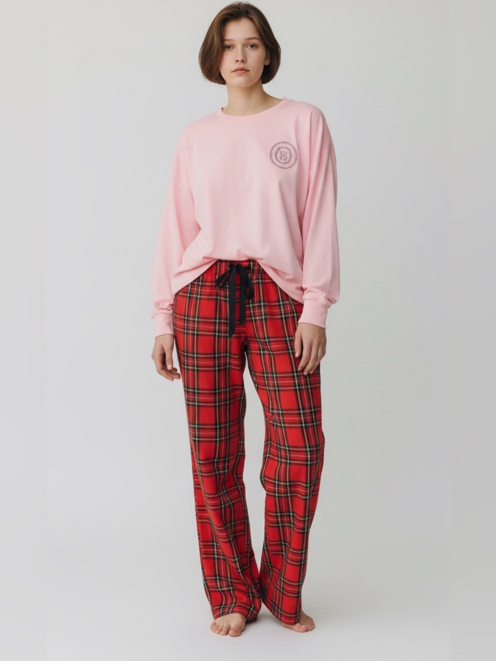 Victoria’s Secret Pajama 2 Pieces Sleepwear Crew Sleeves & Flannel Pants Plaid M